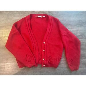 VTG HEADLINERS Red Cable Knit Button Up Cardigan Sweater Women's Size L